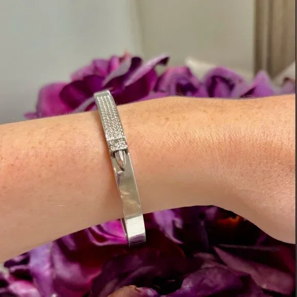 Sterling Silver Swarovski Pave Crystal Bangle - Picture 2 of 6